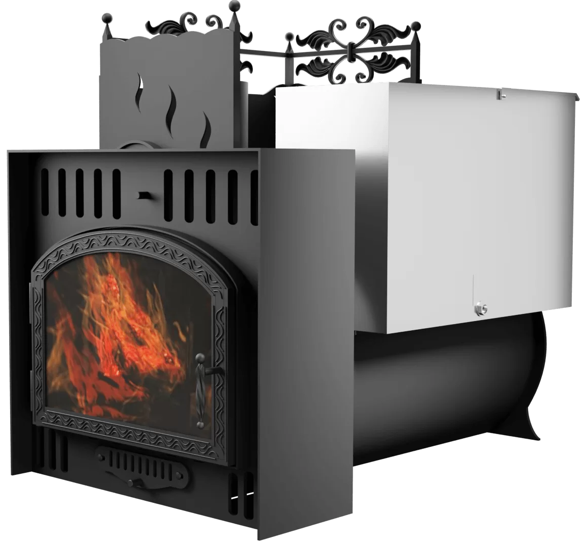 Печь Горыныч 3, каменка с левой стороны, большая дверь со стеклом, естественная система воздушного отопления фото в Уфе