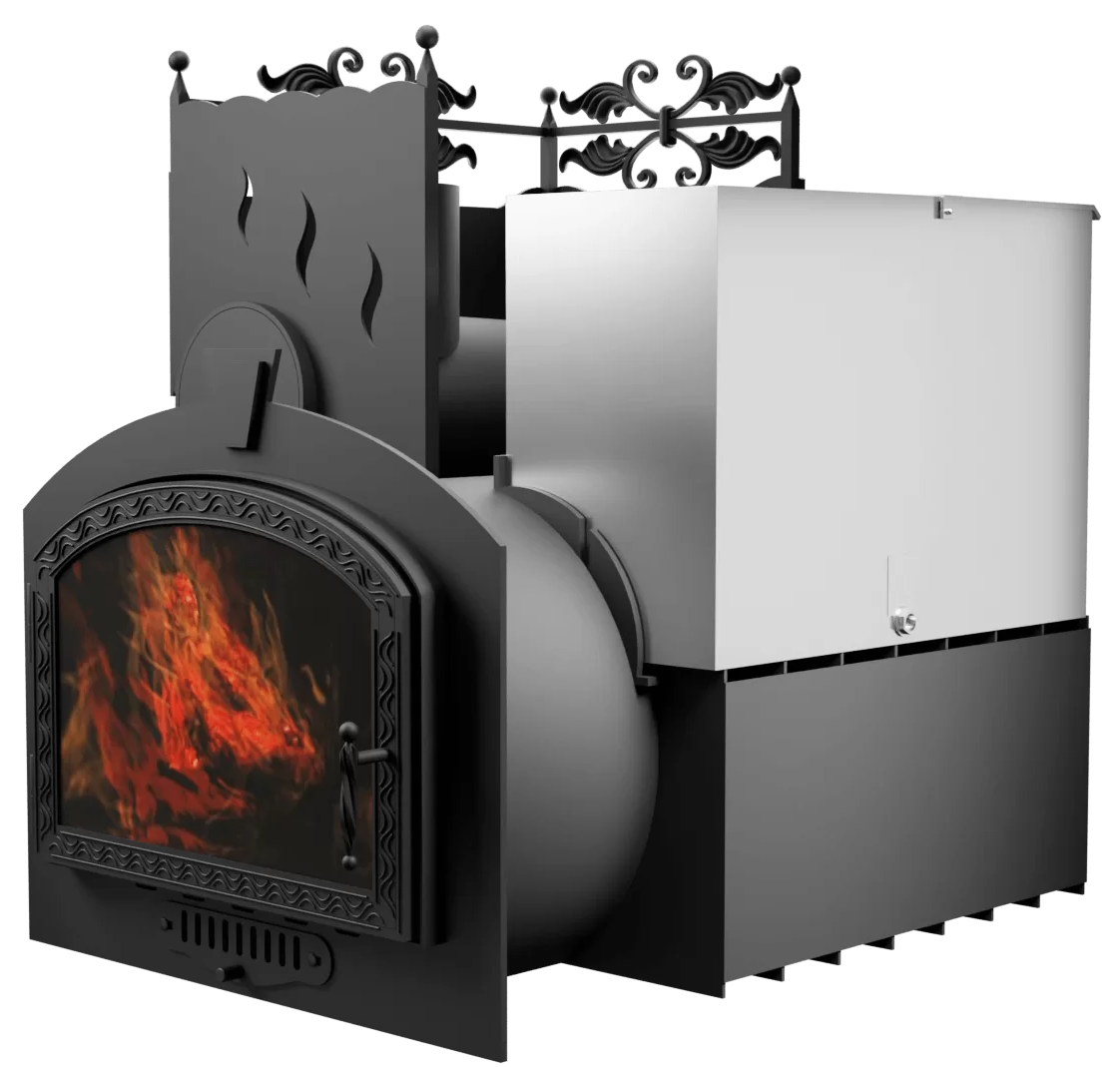 Печь Горыныч 3 с конвекцией, каменка с левой стороны, большая дверь со стеклом фото в Уфе