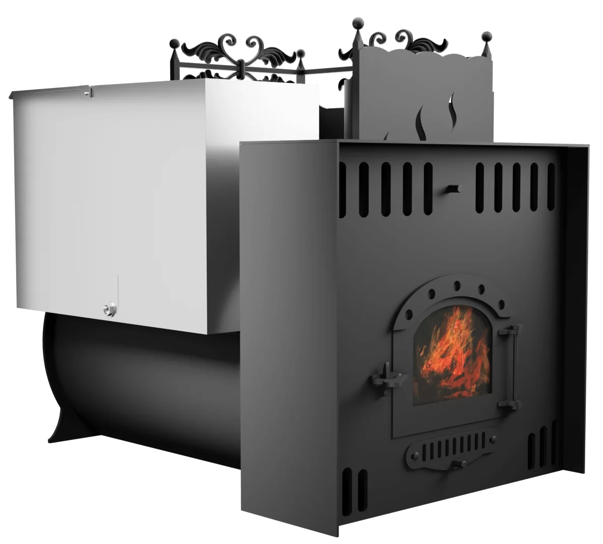 Печь Горыныч 3, каменка с правой стороны, малая дверь со стеклом, естественная система воздушного отопления фото в Уфе